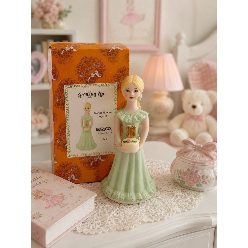 Growing Up Girls Age 11 Blonde Figurine NIB Enesco Birthday Cake 1982